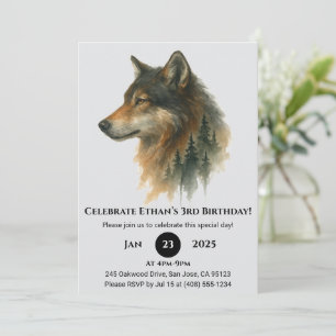 Little Wolf Watercolor Birthday Invitation