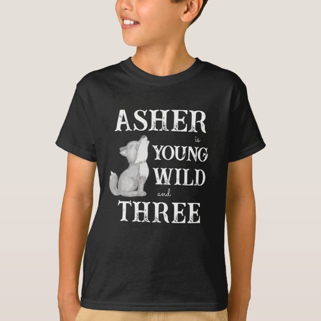 Little wolf young wild and three personalised T-Shirt (Front)