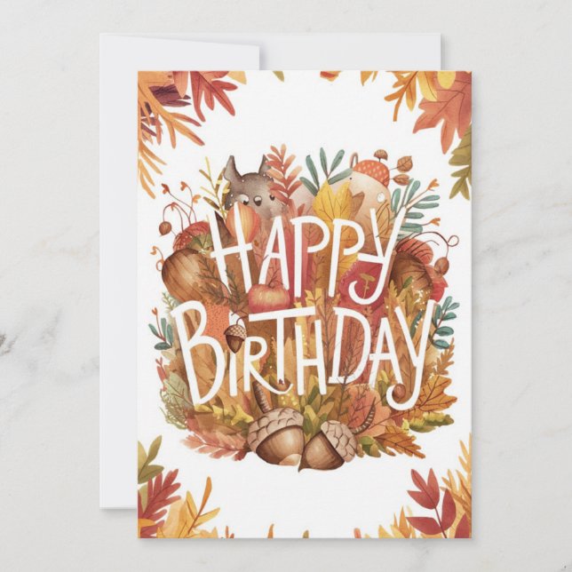 Little Woodland Autumn Fall Happy Birthday Card (Front)