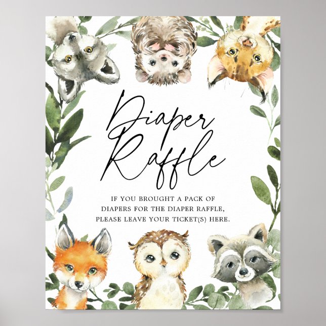Little Woodland Baby Shower Diaper Raffle Sign (Front)