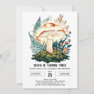 Little Woodland Digital Mushroom Birthday Invitation