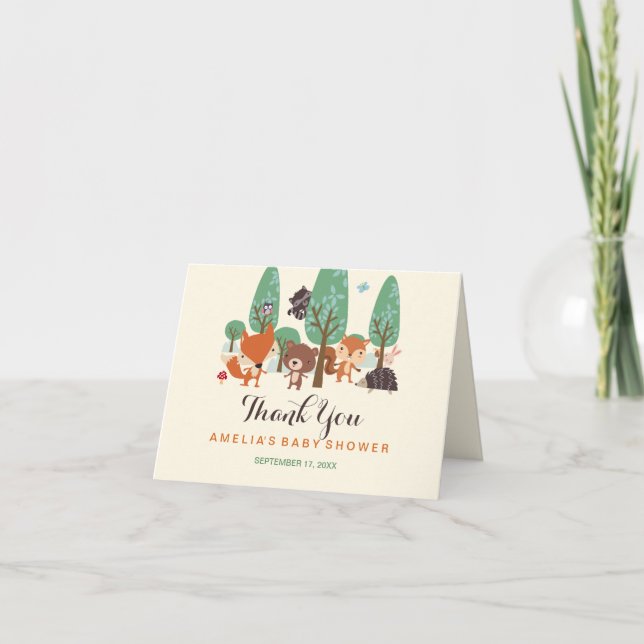 Little Woodland Friends Baby Shower Thank You Card (Front)