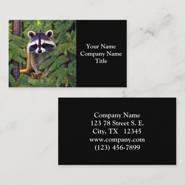 Little Woodland Wilderness Raccoon Business Card (Front/Back)