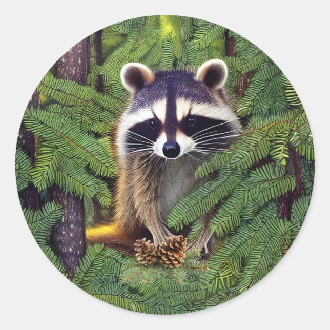 Little Woodland Wilderness Raccoon Classic Round Sticker (Front)