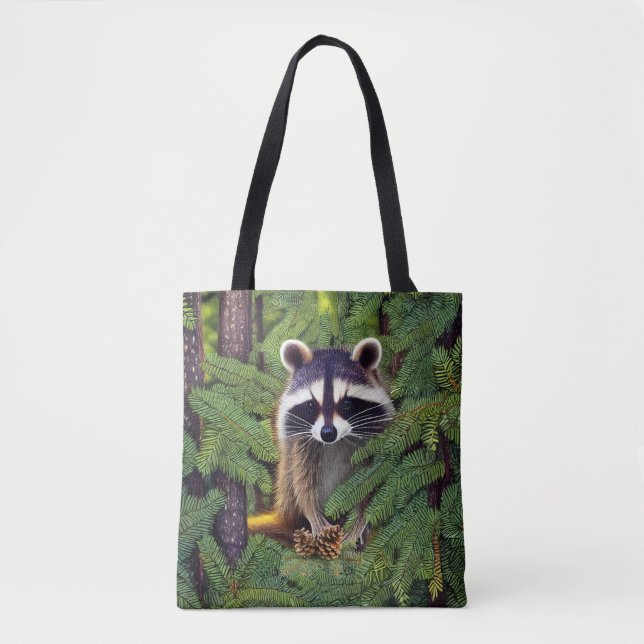 Little Woodland Wilderness Raccoon Tote Bag (Front)