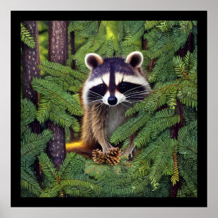 Little Woodland Wilderness Racoon Poster