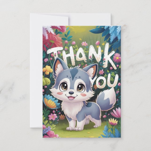 Little Woodland Wolf Thank You Card (Front)