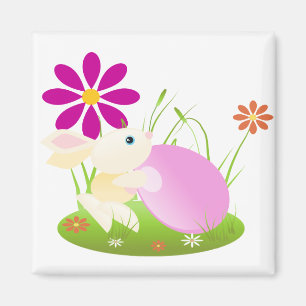Little Yellow Baby Bunny With Flowers Magnet