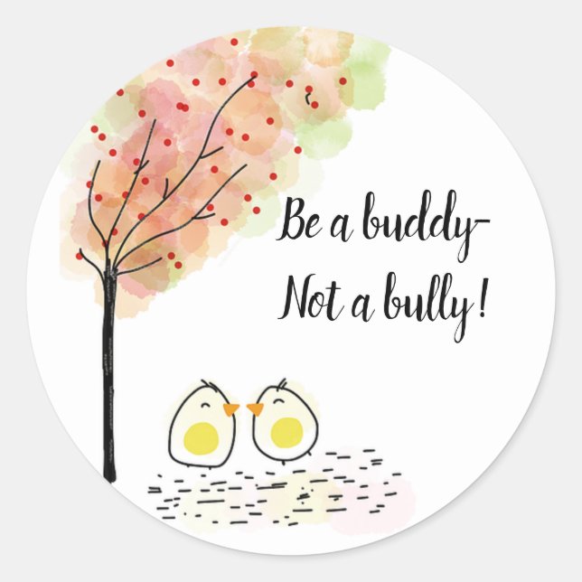 Little Yellow Chicks Under a Tree Be a Buddy Classic Round Sticker (Front)