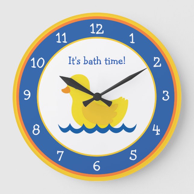 Little Yellow Duck Blue and Yellow Round Clock (Front)