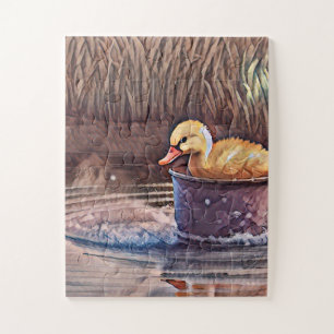 Little Yellow Duckling Playing In Bucket Jigsaw Puzzle