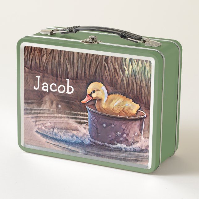 Little Yellow Duckling Playing In Bucket Metal Lunch Box (Front)