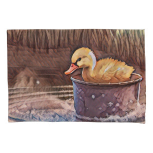 Little Yellow Duckling Playing In Bucket Pillowcase