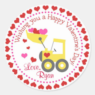 Little Yellow Dump Truck Valentine's Day Stickers