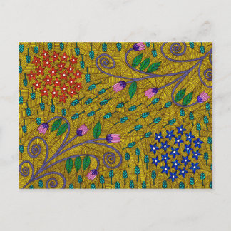 Little Yellow Garden Floral And Leaves Postcard