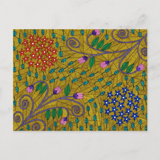 Little Yellow Garden Floral And Leaves Postcard (Front)