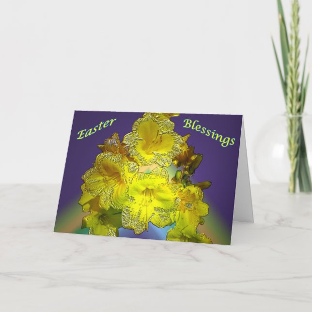 Little Yellow Lillies Easter Blessings Card (Front)