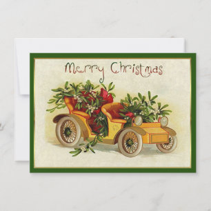 Little Yellow Vintage Car Christmas Card