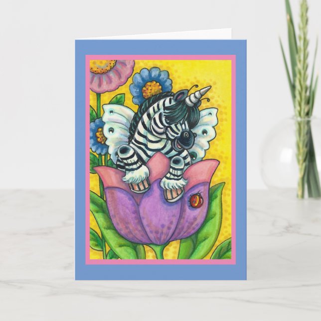 LITTLE ZEBO WHIMSYNICKER, ZEBRA UNICORN Blank Holi Holiday Card (Front)