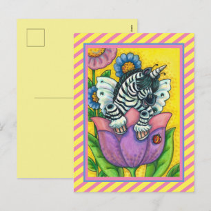 LITTLE ZEBO WHIMSYNICKER, ZEBRA UNICORN Fantasy Holiday Postcard