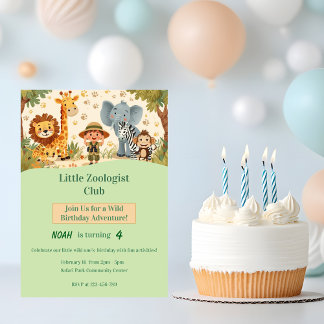 Little Zoologist Safari Animals Kids Birthday Invitation