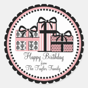 Littlebeane Pink and Black Birthday Gift Stickers