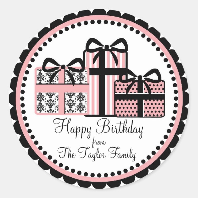 Littlebeane Pink and Black Birthday Gift Stickers (Front)