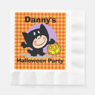 LittleBoyinCostume w/Pumpkin OrangeGingham Napkins