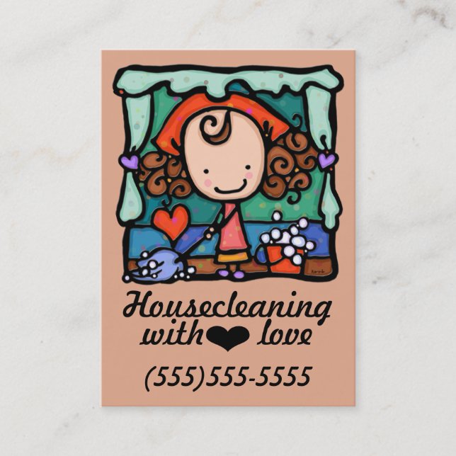 LittleGirlie housecleaning promotional card_peach Business Card (Front)