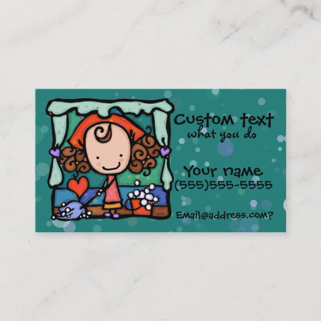 LittleGirlie promotes her cleaning business! TEAL Business Card (Front)