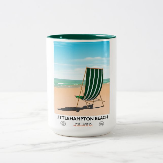 Littlehampton Beach East Sussex travel poster Two-Tone Coffee Mug (Center)
