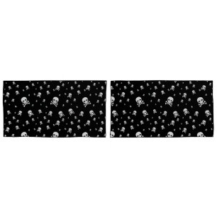 Littles White Pirates Skulls on Black Background Pillowcase