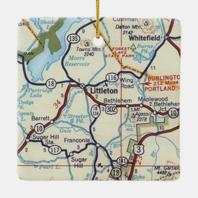 Littleton NH Vintage Map Ceramic Ornament (Back)