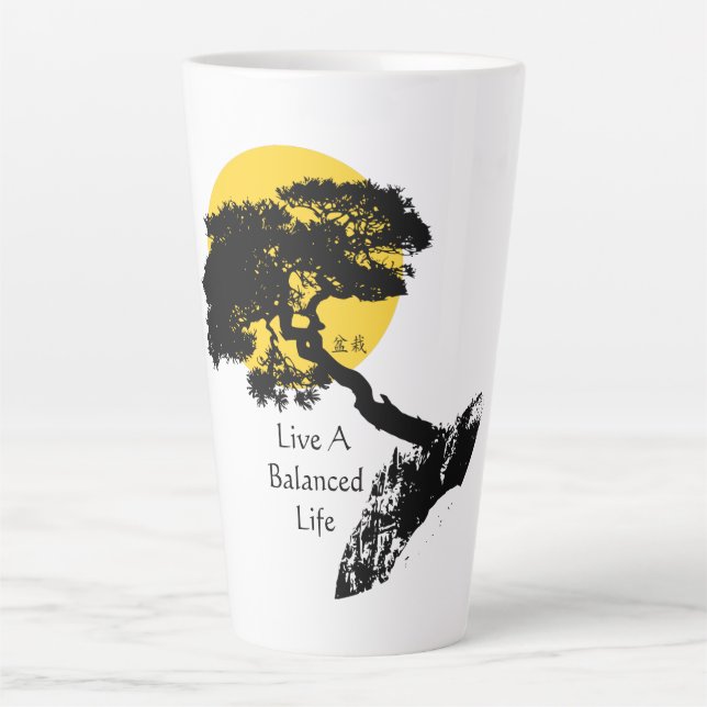 Live a Balanced Life Bonsai Tree Latte Mug (Front)