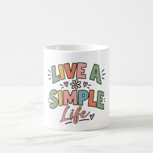 Live a Simple Life Retro Colourful Floral Design Coffee Mug