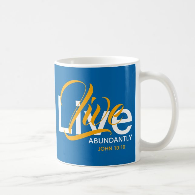LIVE ABUNDANTLY Christian Abundant Life Blue Coffee Mug (Right)