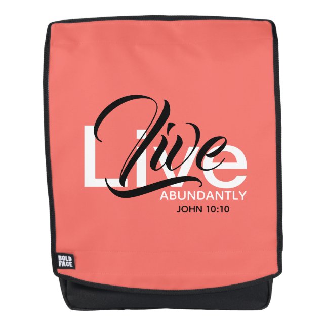 LIVE ABUNDANTLY Christian Abundant Life Coral Backpack (Front)