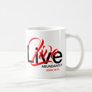 Live Abundantly John 10:10 Life Monogram Scripture Coffee Mug