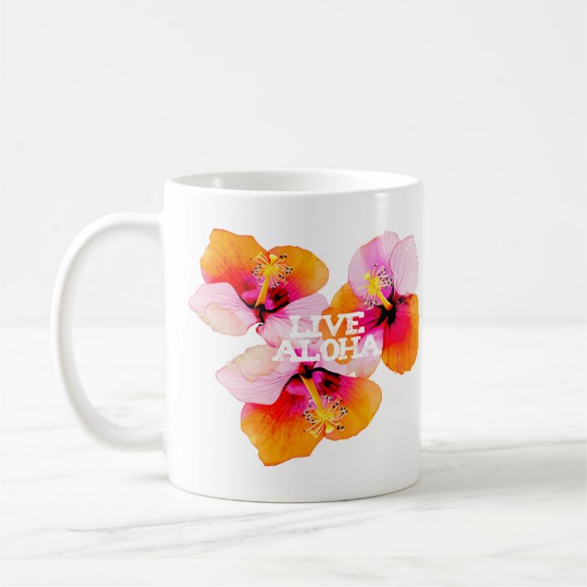 Live Aloha Hibiscus Floral Tropical Flowers Hawaii Coffee Mug (Left)