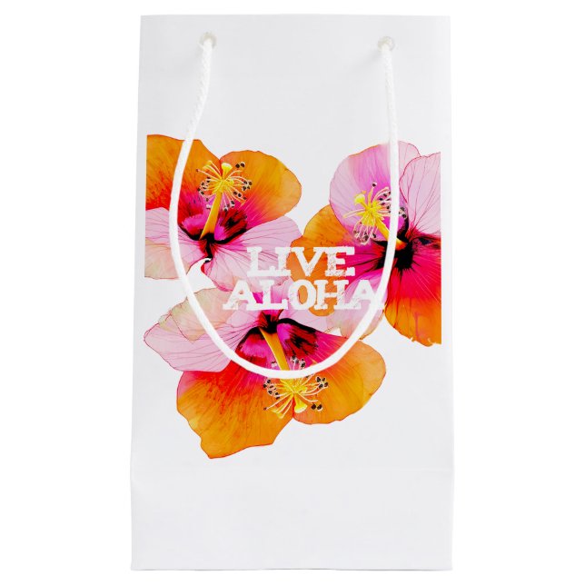 Live Aloha Tropical Hibiscus Wedding Welcome Swag Small Gift Bag (Front)
