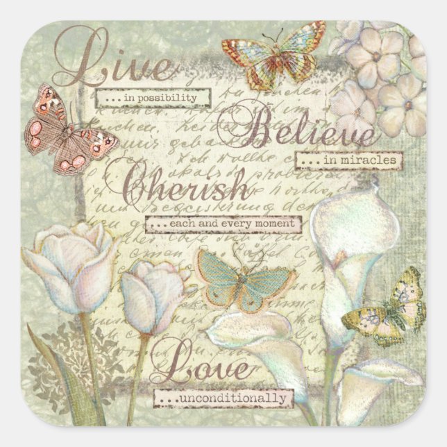Live Believe Cherish Square Sticker (Front)