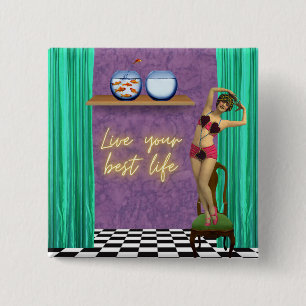 Live Best Life Funky Vintage Kitsch   15 Cm Square Badge