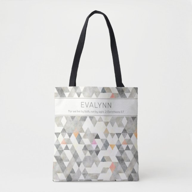 Live by Faith Grey Triangle Pattern Personalised Tote Bag (Front)