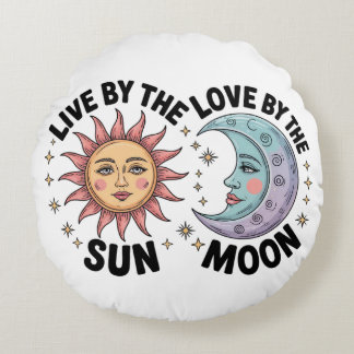 Live by the Sun Love by the Moon Retro Tote Bag Round Cushion