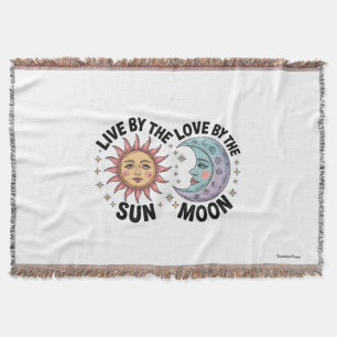 Live by the Sun Love by the Moon Retro Tote Bag Throw Blanket