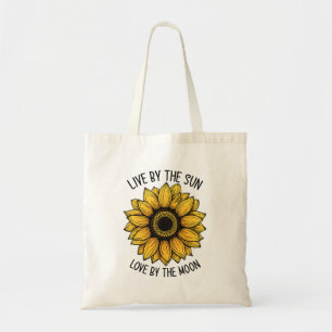 Live by the sun love by the moon sunflowers tote bag