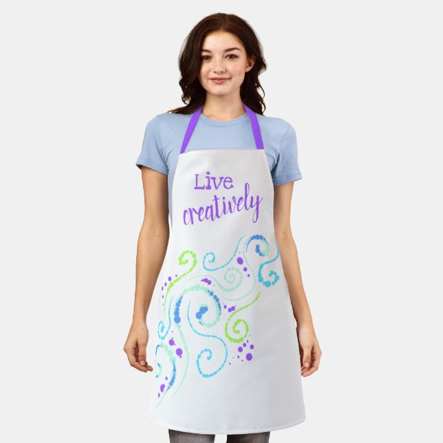 Live Creatively Colourful Swirls Apron (Worn)