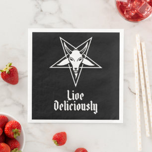 Live Deliciously Black Phillip Baphomet Napkin