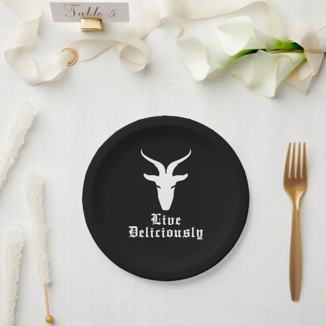 Live Deliciously Black Phillip Paper Plate (Wedding)