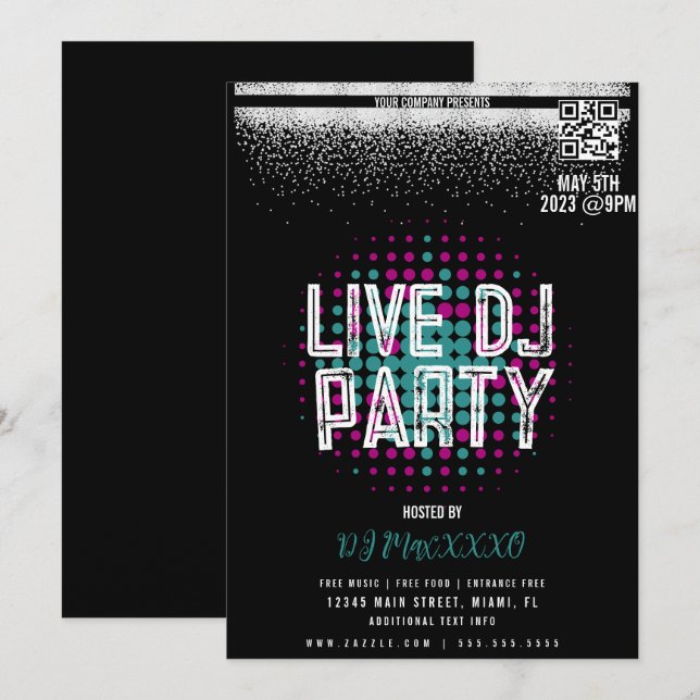 Live DJ Music Night Event Party Bar Club Flyer Invitation (Front/Back)